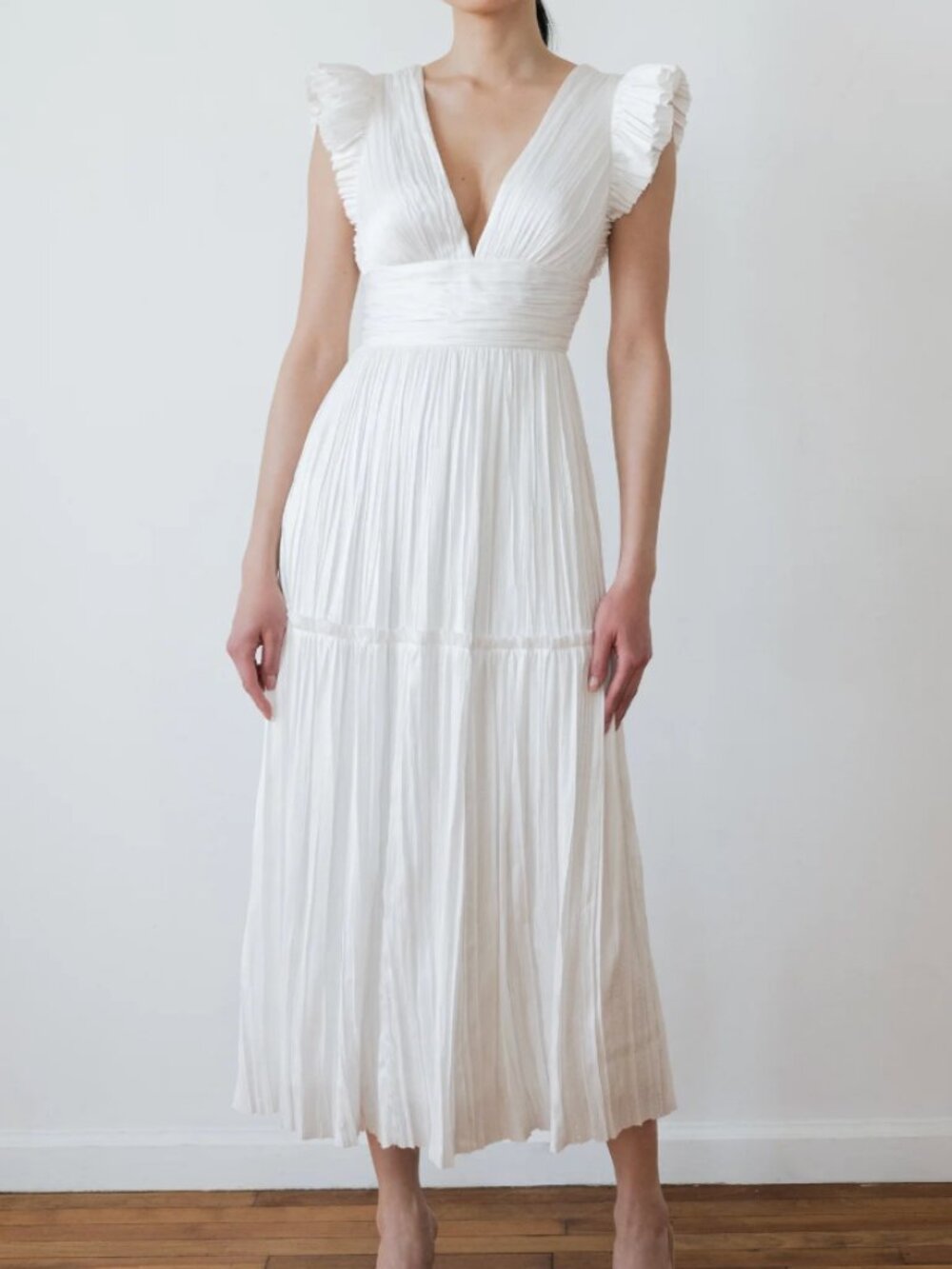 Jenny Yoo Vienna White Crinkle Pleated Ruffle Maxi Dress -- NWT (Size 16)